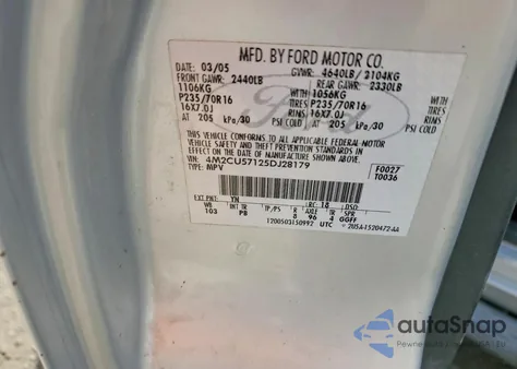 2005 Mercury Mariner z USA, uszkodzony, nr VIN 4M2CU57125DJ28179